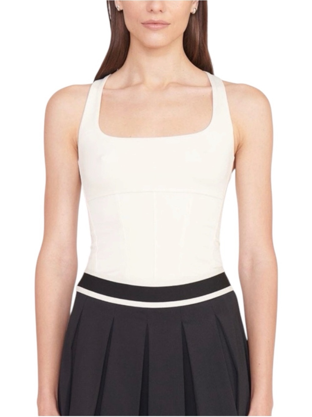 STAUD Carry Top Ivory Square Neck Criss Cross Corset Style Athletic Tank Small